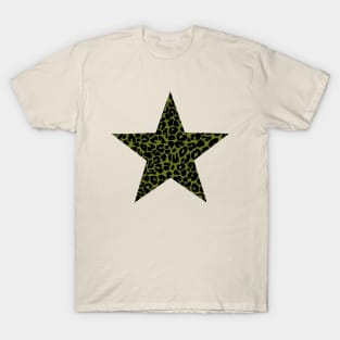 Leopard Print Star Pattern in Green and Black T-Shirt
